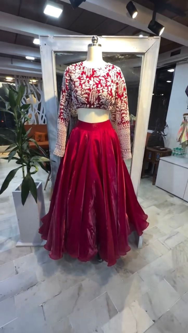 Thumbnail: JMV Silk Lehenga Choli Set Coding Dori Sequins Embroidered Wedding Festive Ethni