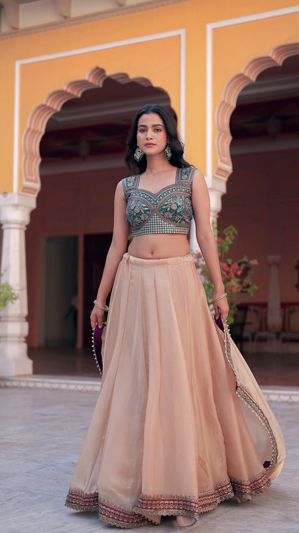 Thumbnail: Fendi Lehenga Set Sequins Thread Embroidery Women Festive Bridal Outfit with