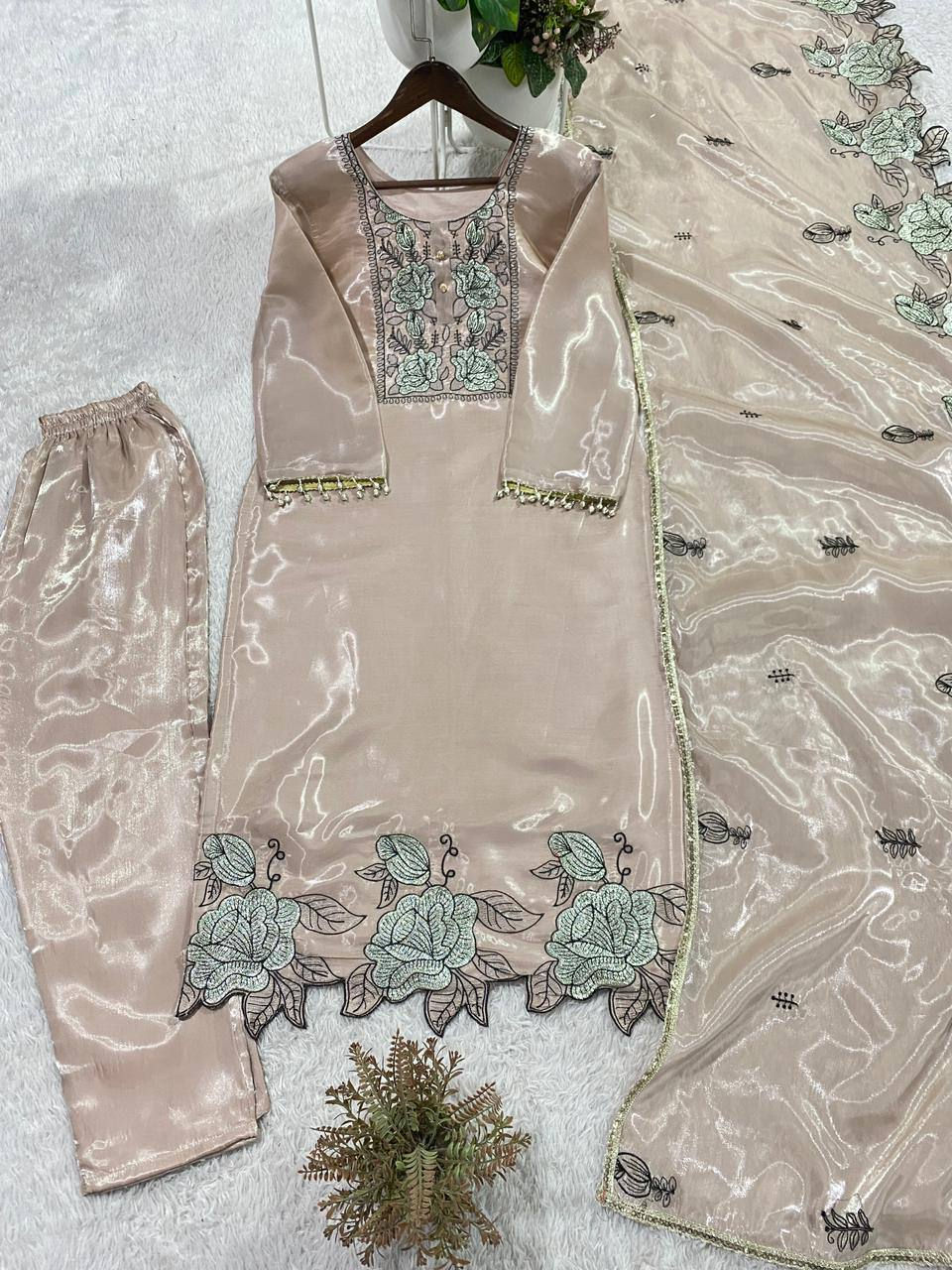 Thumbnail: Jimmy Choo Suit Set Embroidery Cut Work Women Festive Wear Ethnic Outfit