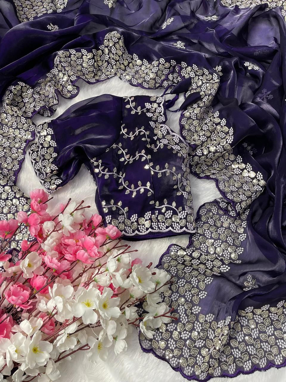 Thumbnail: Wedding special Trendy soft Jumichoo Silk saree with Beautiful Embroider