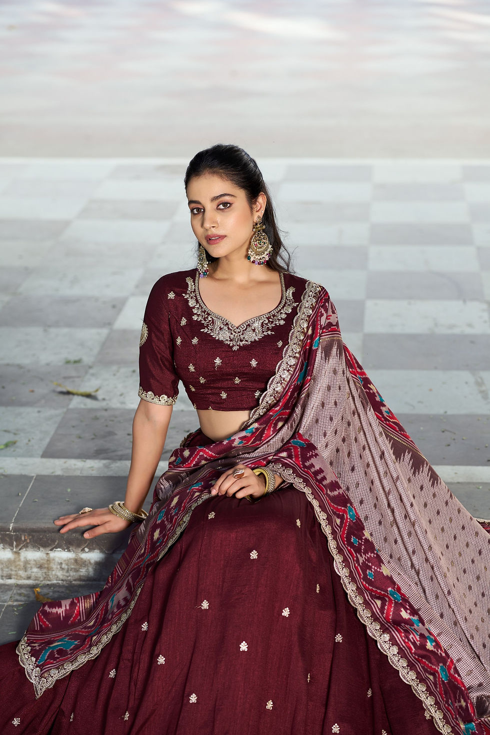 Thumbnail: Vichitra Silk Lehenga Choli Ikkat Dupatta Sequins Embroidery Festive Party Wear