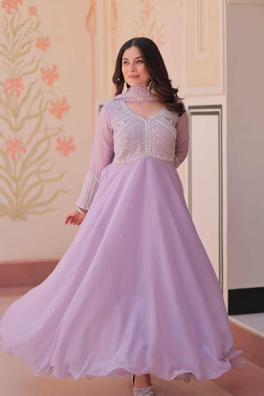 Thumbnail: ✨ Step into elegance with this stunning Star Georgette Gown with Dupatta, design