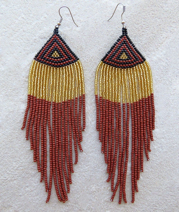 Thumbnail: Beadwork earrings, Multi Colors earrings Beaded earrings Ethnic earrings America