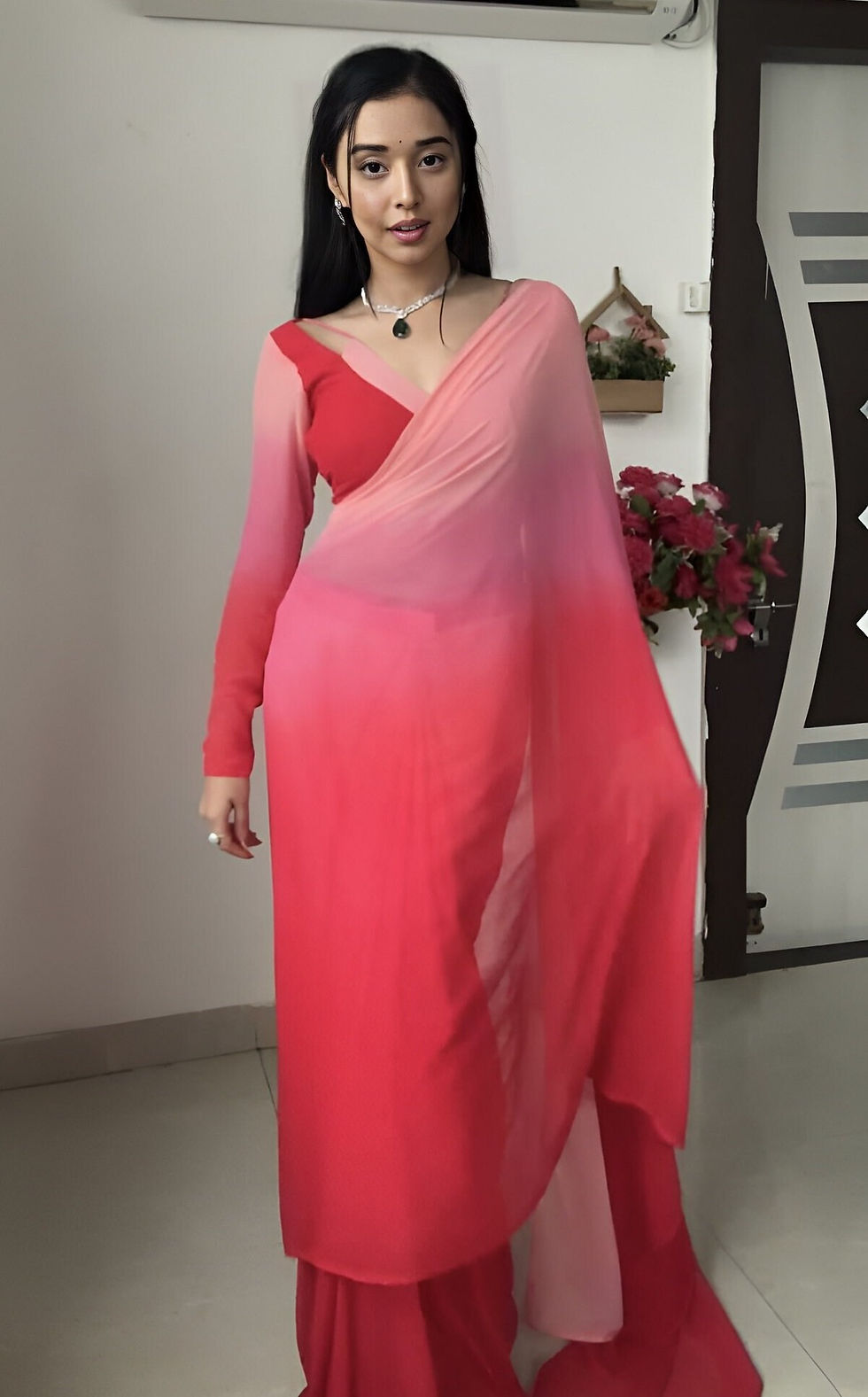 Thumbnail: Alia style Ombre saree-Ready to wear saree-Pre-draped saree-Bridesmaid Georgette