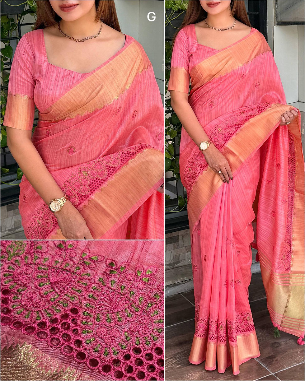 Thumbnail: Women Assam Silk Saree with Zari Jacquard Border, Cutwork Embroidery & Tassel Pa