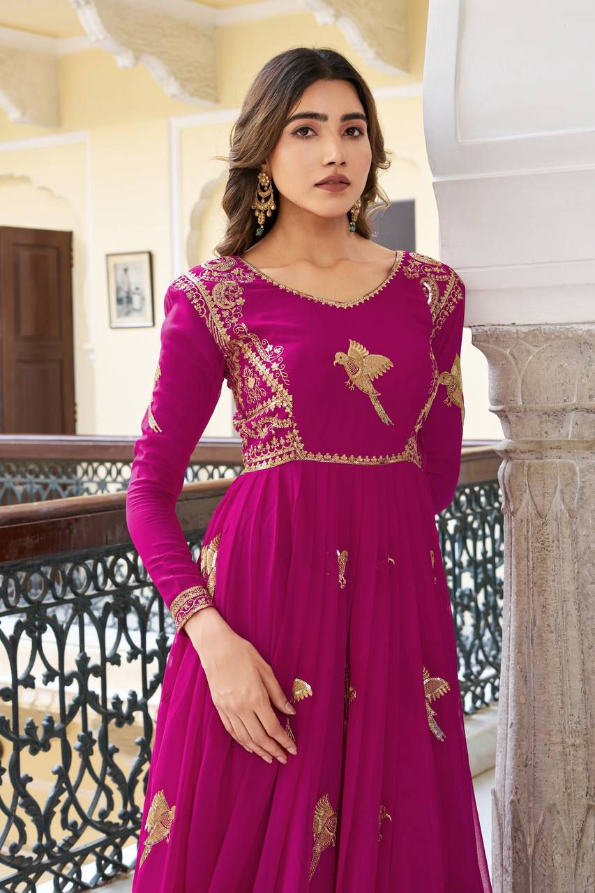 Thumbnail: Georgette Embroidered Suit Set Thread Sequence Work Dupatta Party Wear Women