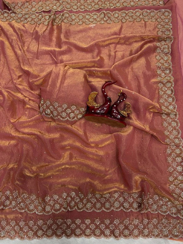 Thumbnail: Space Silk Saree with Original Jarkhan Diamond Work and Matching Designer Blouse