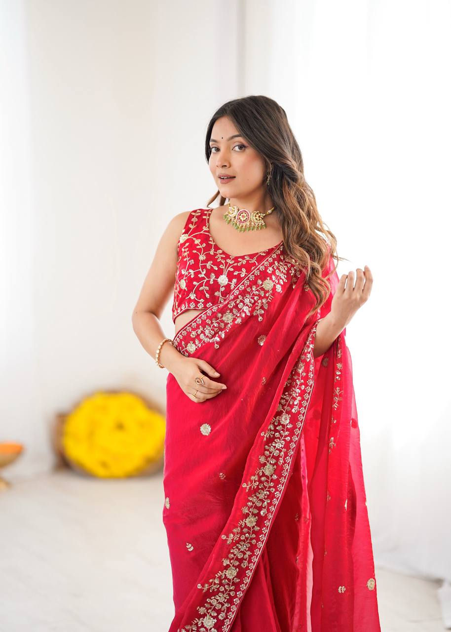 Thumbnail: Designer Contrast Pallu Saree with Heavy Blouse