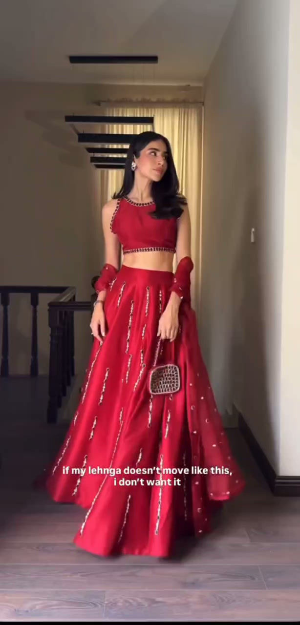 Thumbnail: Malai Satin Silk Lehenga Choli with Mirror Work Embroidery Wedding Party Wear Le