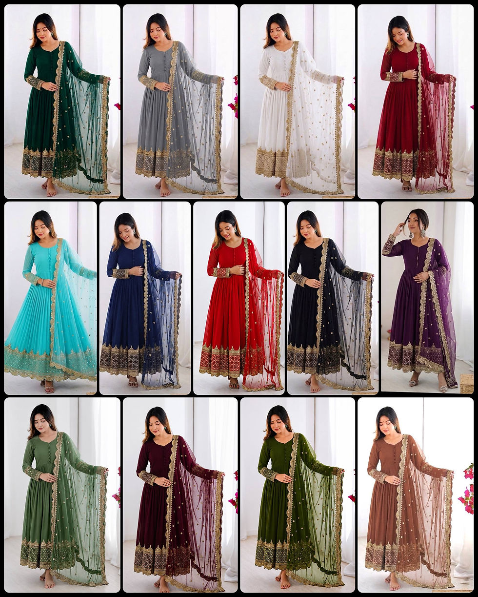 Thumbnail: Faux Georgette Gown with Sequins Work Net Dupatta Festive Wear Women Outfit Set