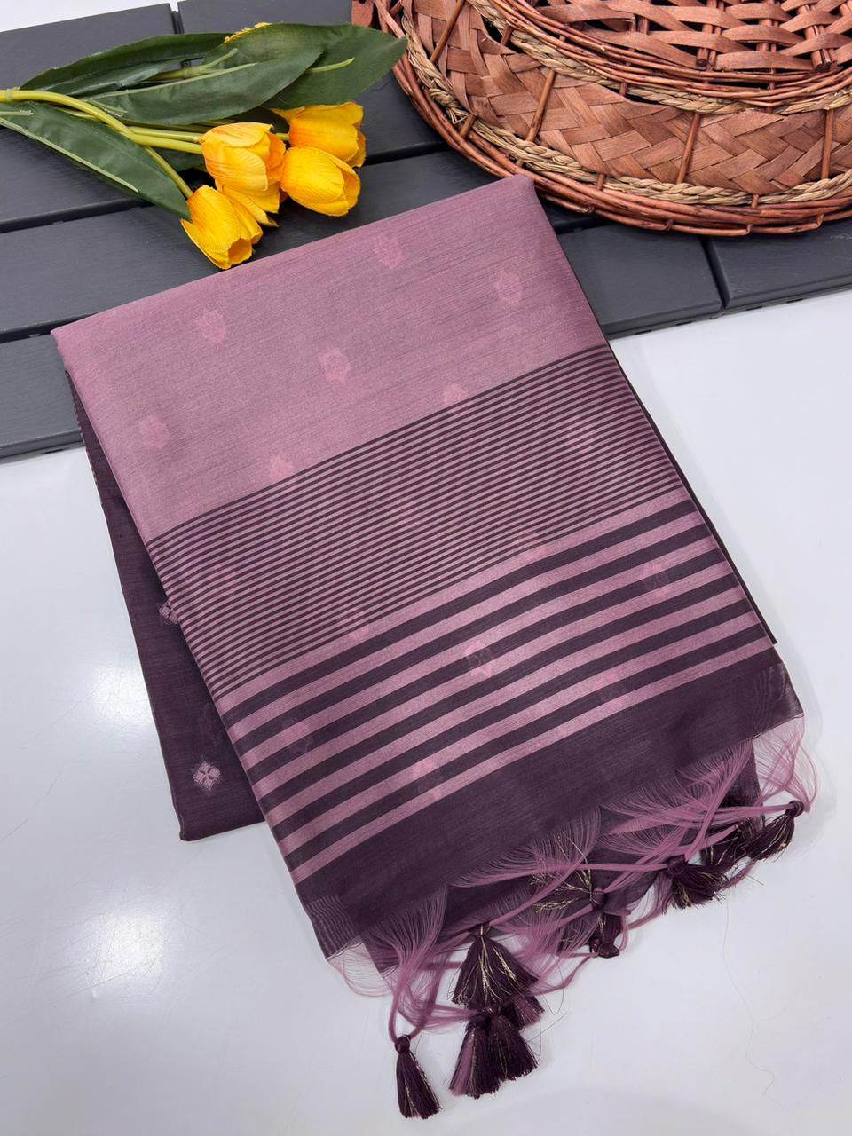 Thumbnail: Premium Khadi Raw Silk Saree with Bandhani Butti & Elephant Border