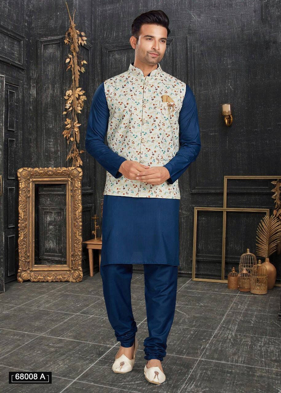 Thumbnail: Nehru Jacket, Modi Kurta Koti set,Indian Mens kurta Pure Cotton embroidered Men'