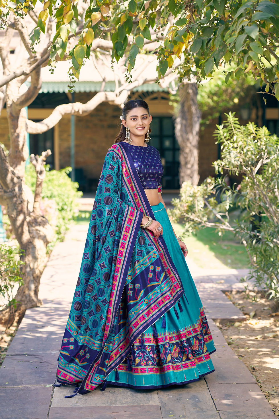Thumbnail: Tasar Silk Lehenga Printed Sparkle Work Women Festive Ethnic Outfit with Dupatta