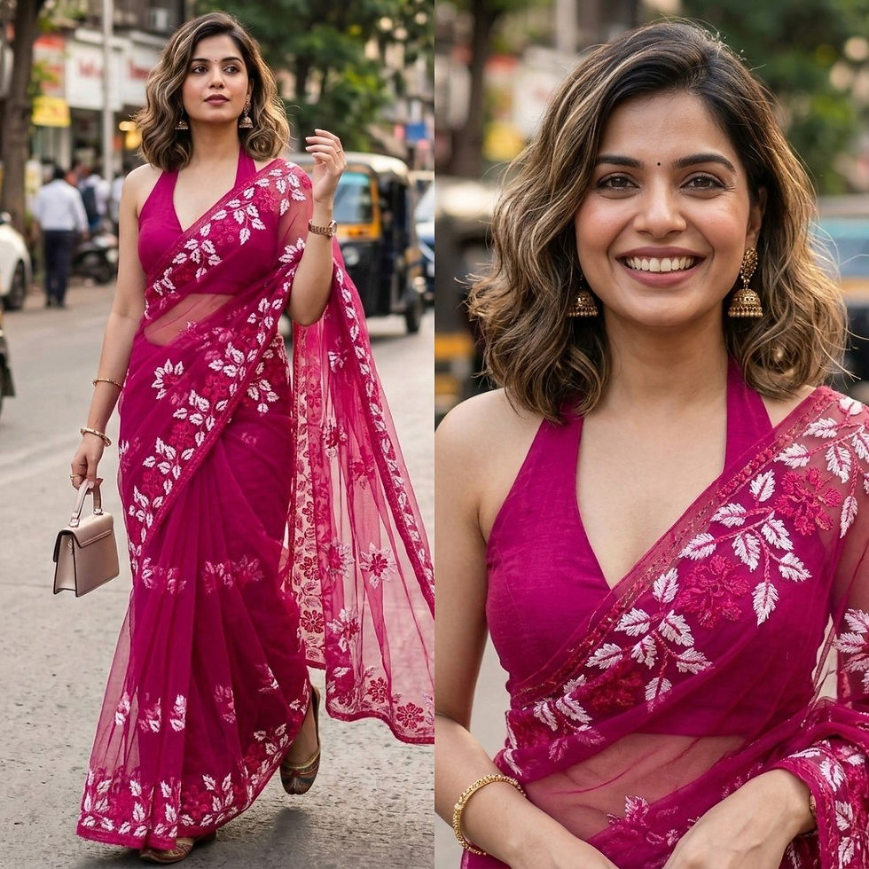 Thumbnail: Designer Soft Net Saree with C Pallu Chikankari Embroidery and Unstitched Mono B