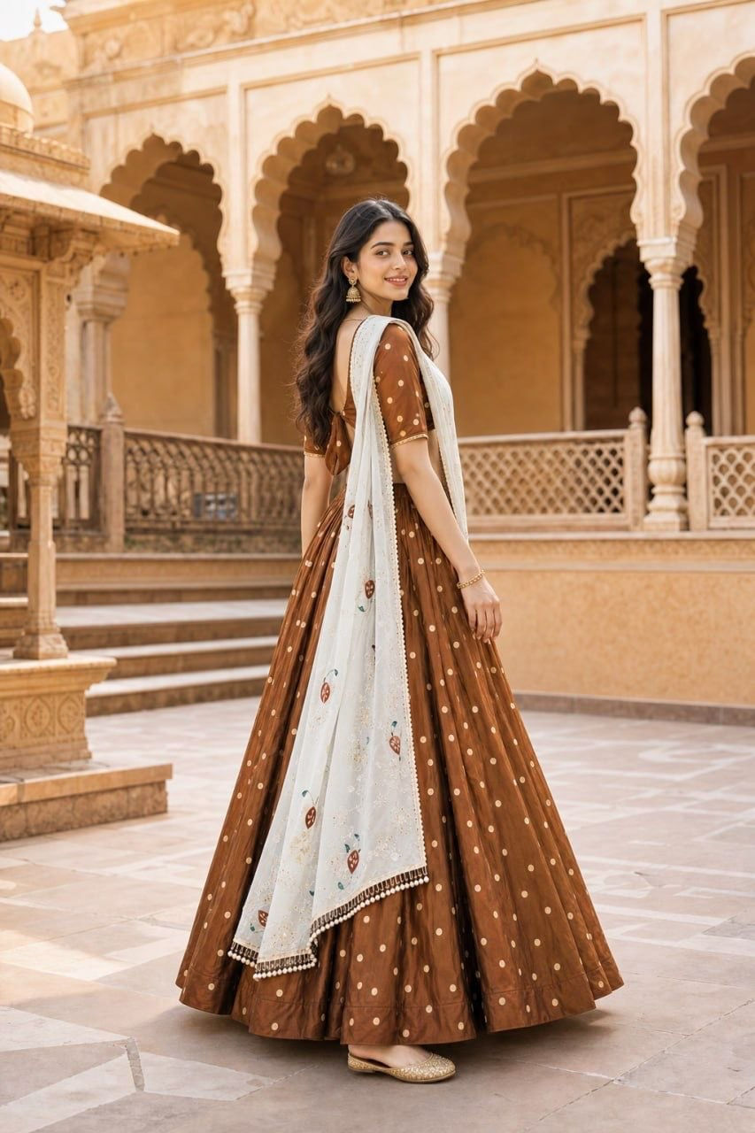 Thumbnail: Women's Vichitra Silk Embroidered Lehenga Choli with Vintage Georgette Dupatta