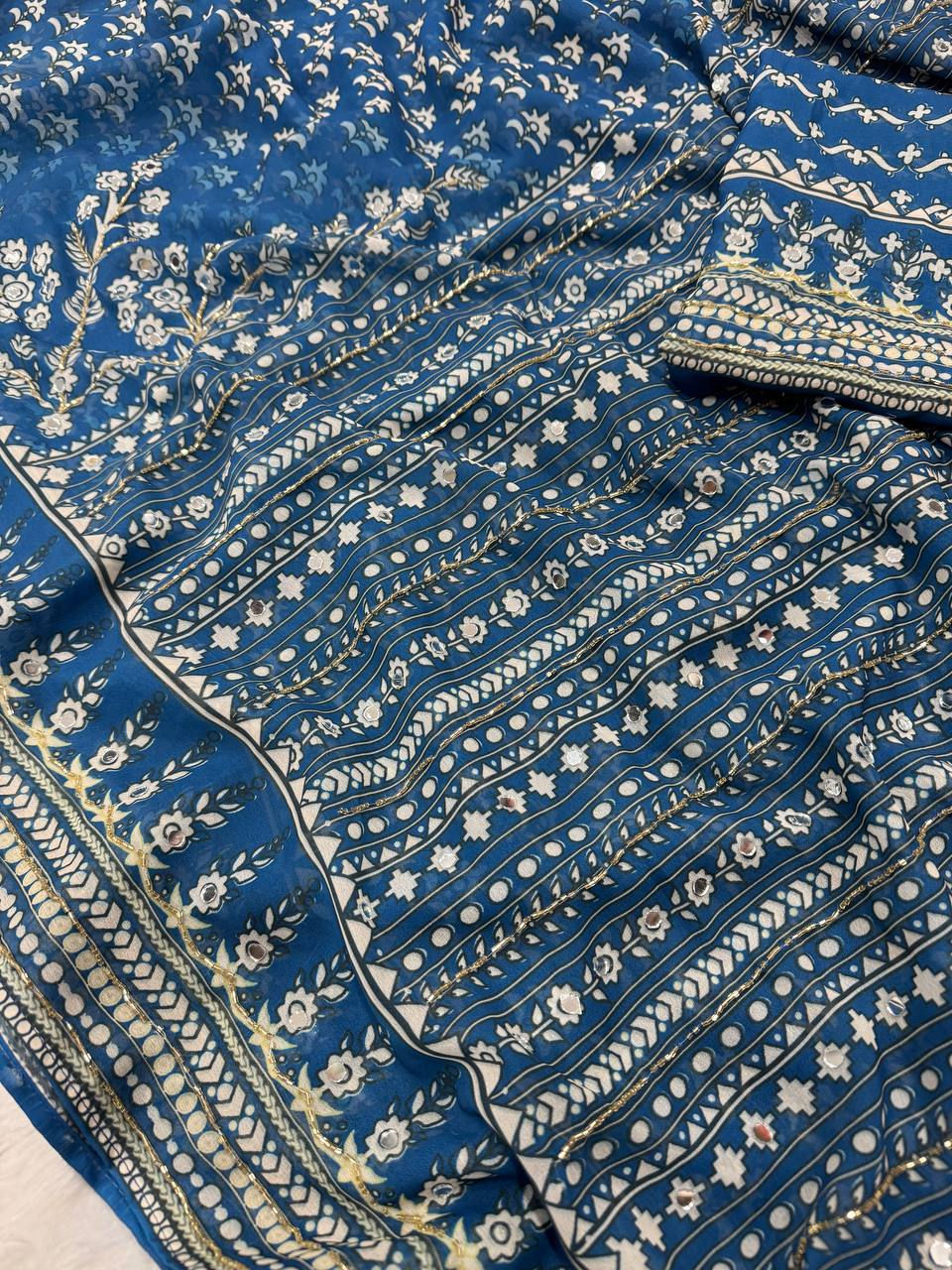 Thumbnail: Soft Fox Georgette Saree with Katdana Mirror Work Party Wear Saree