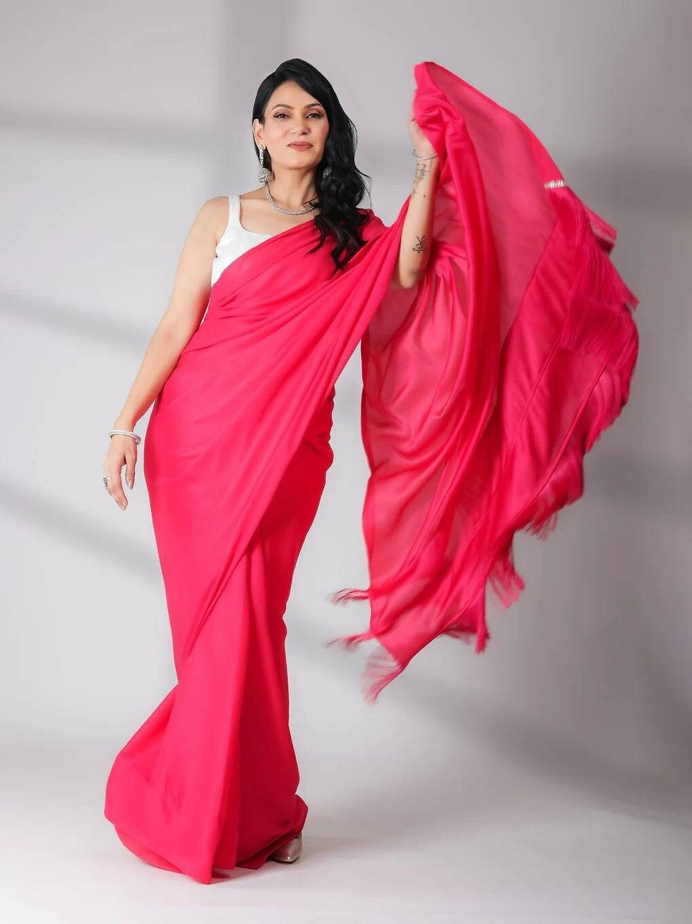 Reception Party Pink color Satin Silk Plain Saree & Sequence embroidery work