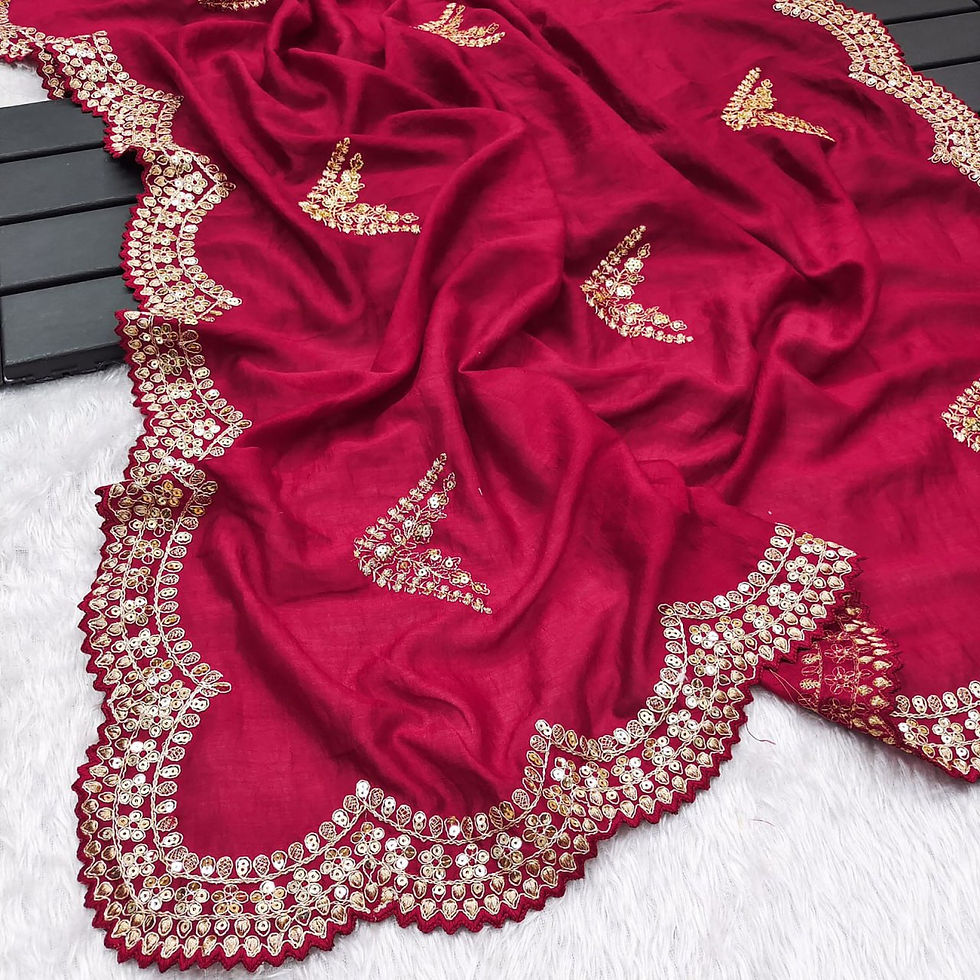 Thumbnail: Designer Partywear Hot pink saree with Beautiful Embroidery Work