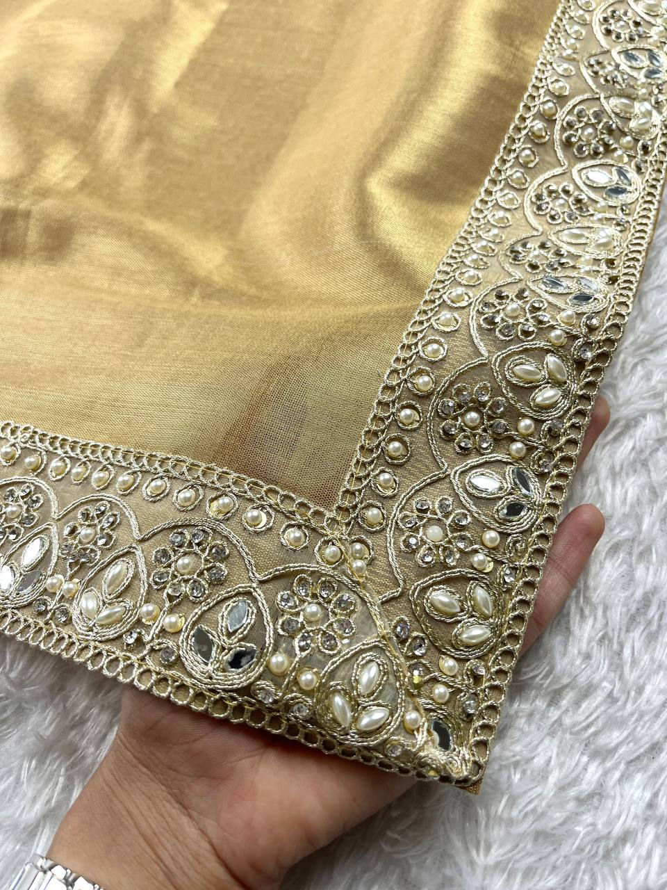 Thumbnail: Women Half-Half Tissue Silk Saree with Rich Handcrafted Border