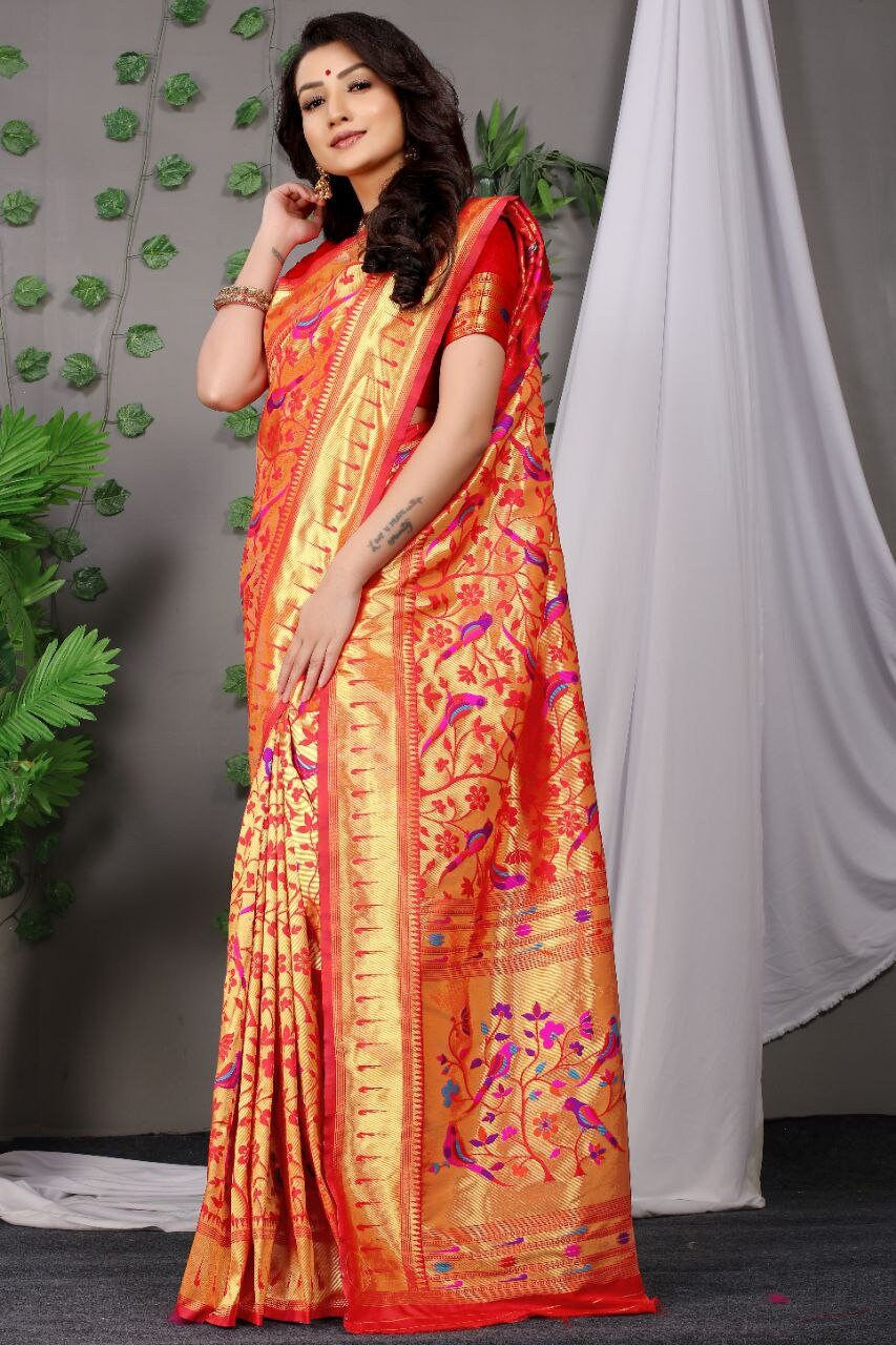 Thumbnail: Traditional Kanjeevaram Silk Saree For Women Traditional Indian Wedding Silk Sar