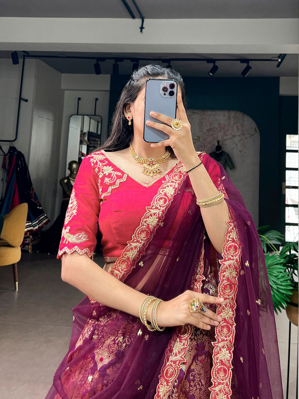 Thumbnail: Women's Premium Jacquard Silk Lehenga Choli with Net Dupatta