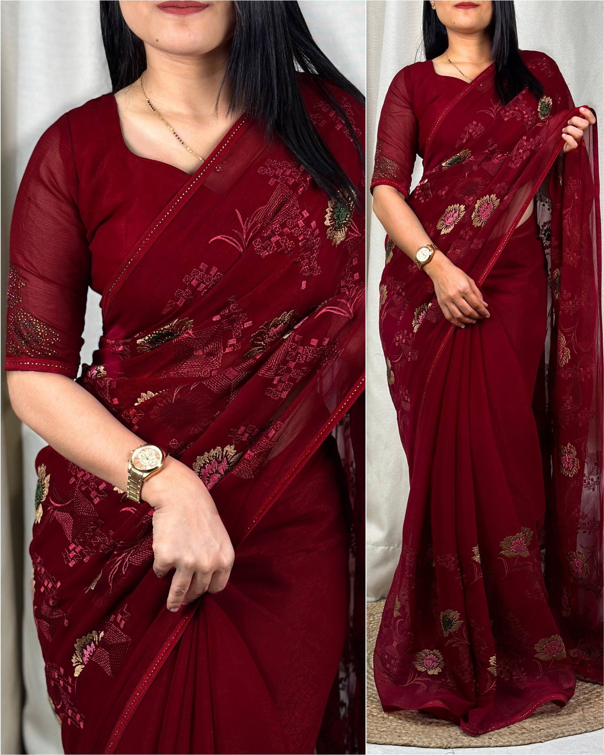Women Sitara Chiffon Saree with Matching Blouse Piece
