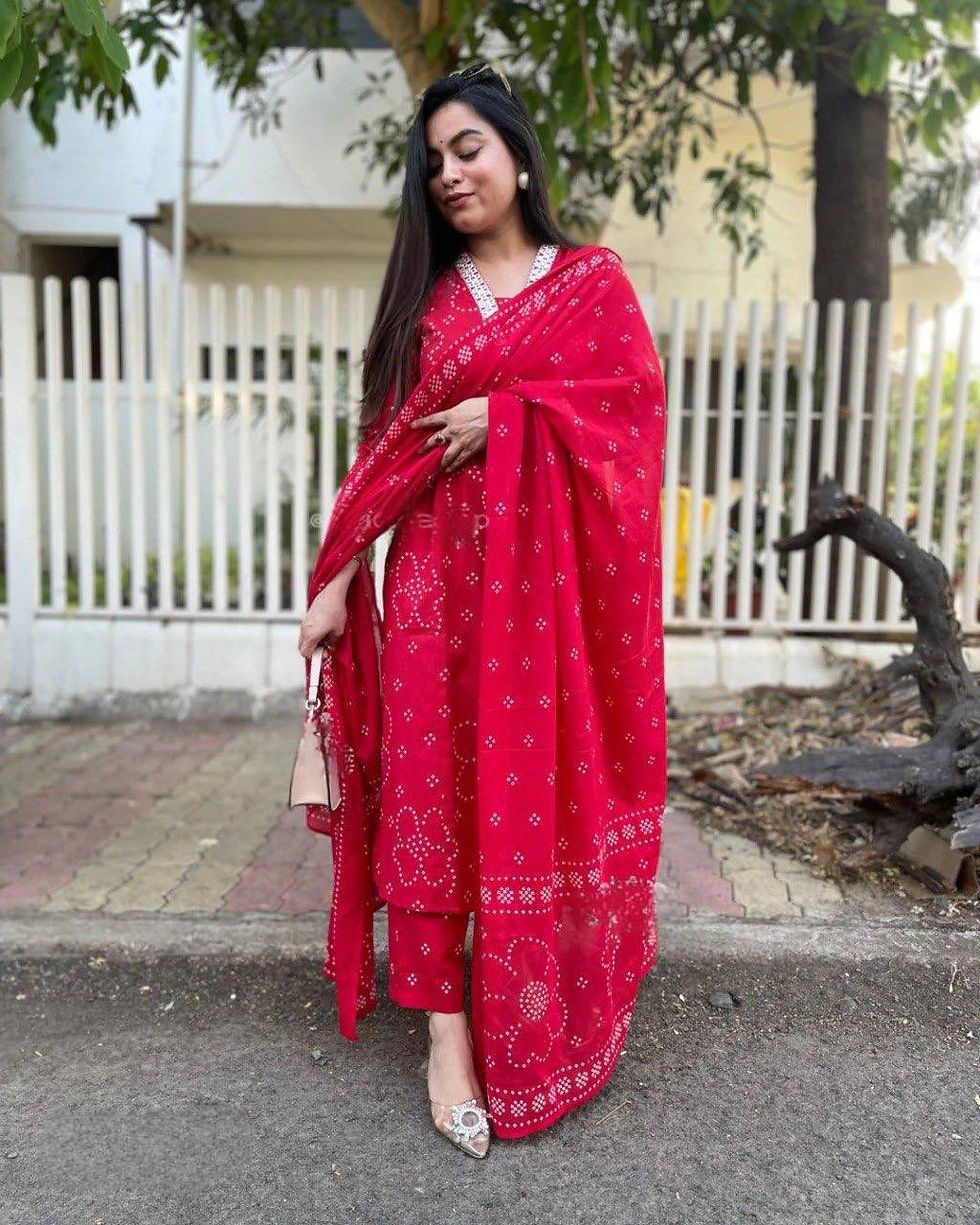 Thumbnail: Women's Rayon Printed Kurta Set with Rayon Pant and Chanderi Printed Dupatta