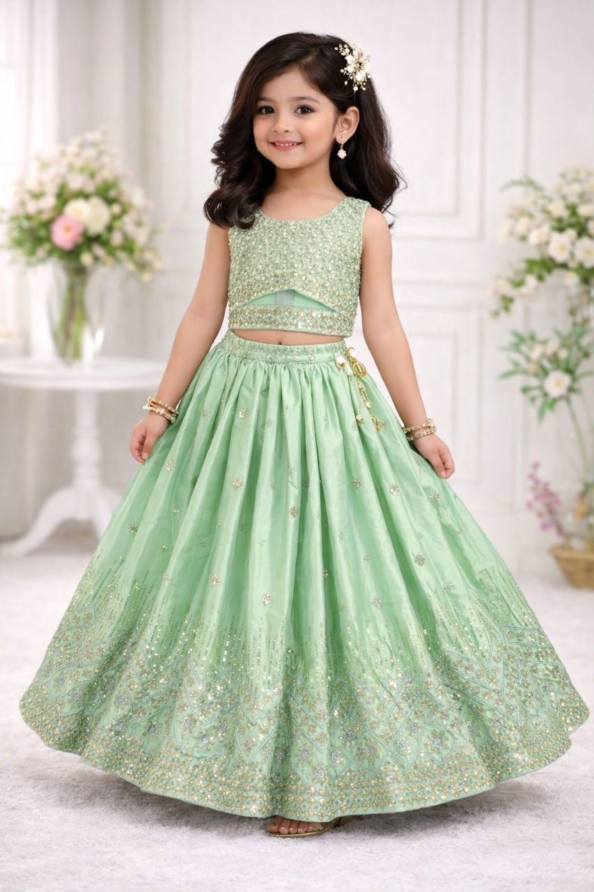 Thumbnail: Kids Ethnic Lehenga Choli Girls Festive Designer Outfit Set