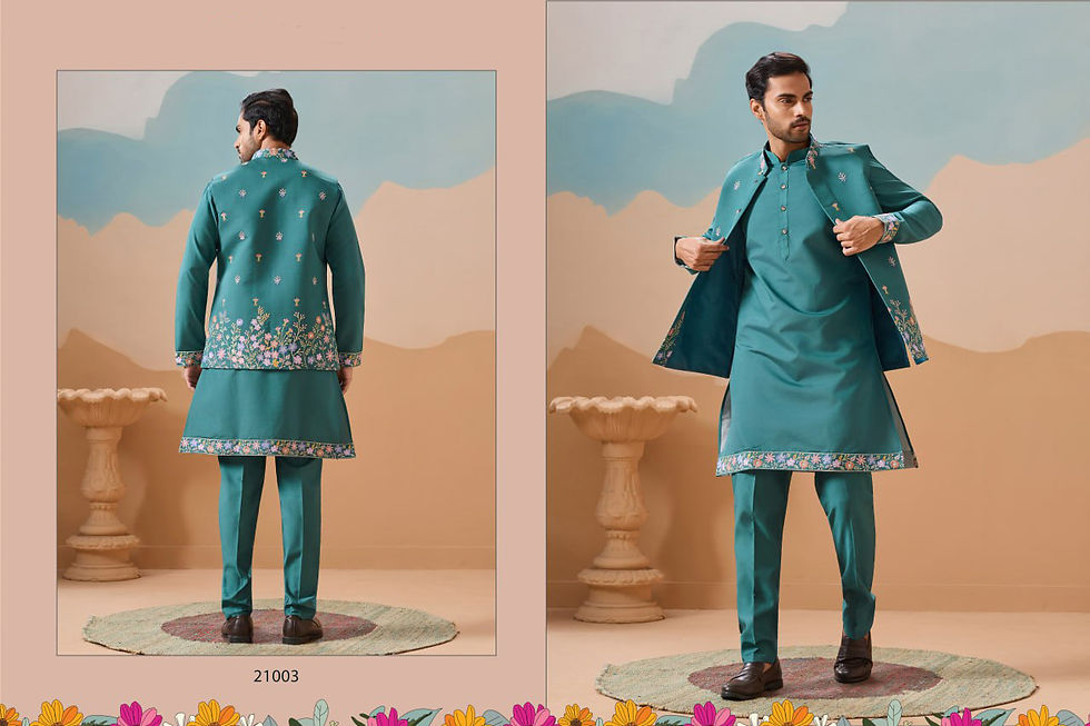 Thumbnail: Mens Wedding Kurta Koti Pant Set Multi Thread Embroidery Premium Ethnic Outfit