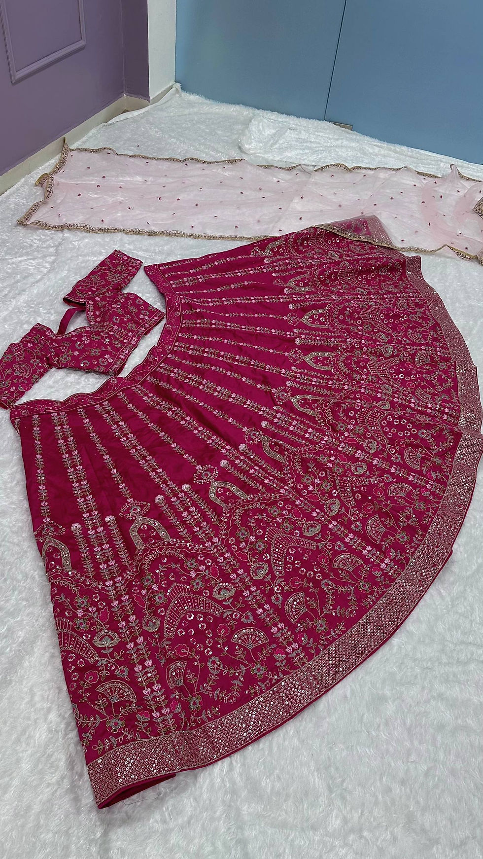 Thumbnail: Heavy Slub Silk Lehenga Dori Sequins Embroidery Women Festive Bridal Outfit Set