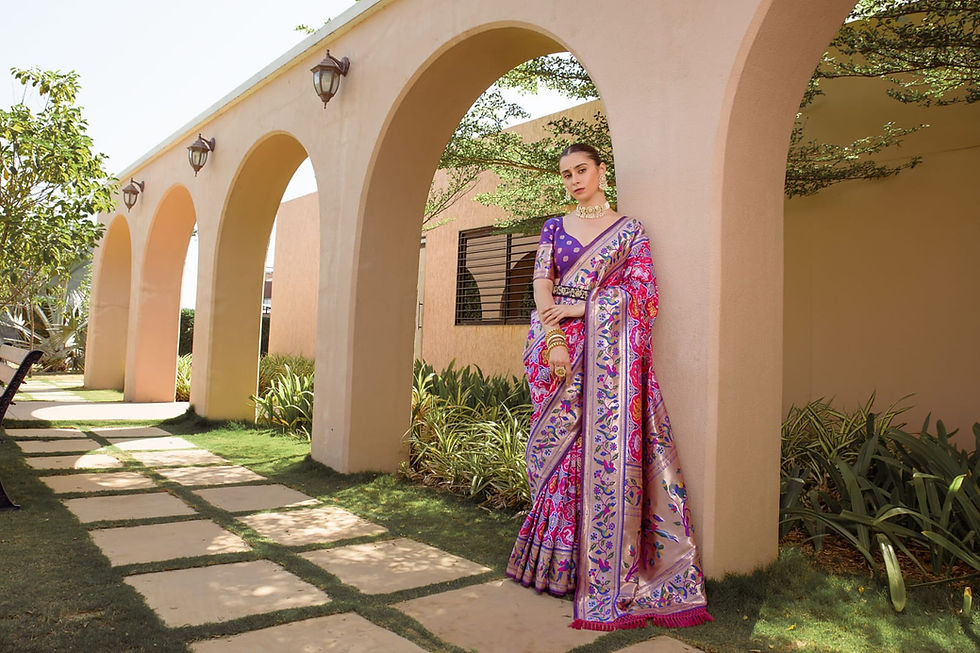 Thumbnail: Banarasi Soft Silk Paithani Patola Saree with Meena Zari Weaving