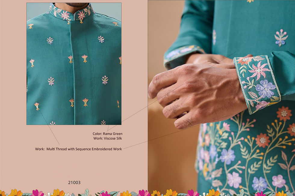 Thumbnail: Mens Wedding Kurta Koti Pant Set Multi Thread Embroidery Premium Ethnic Outfit