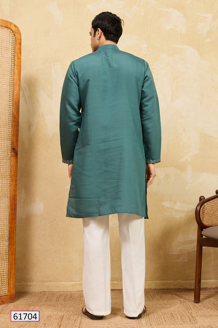 Thumbnail: Viscose Silk Embroidered Kurta Multi Thread Ethnic Festive Wear