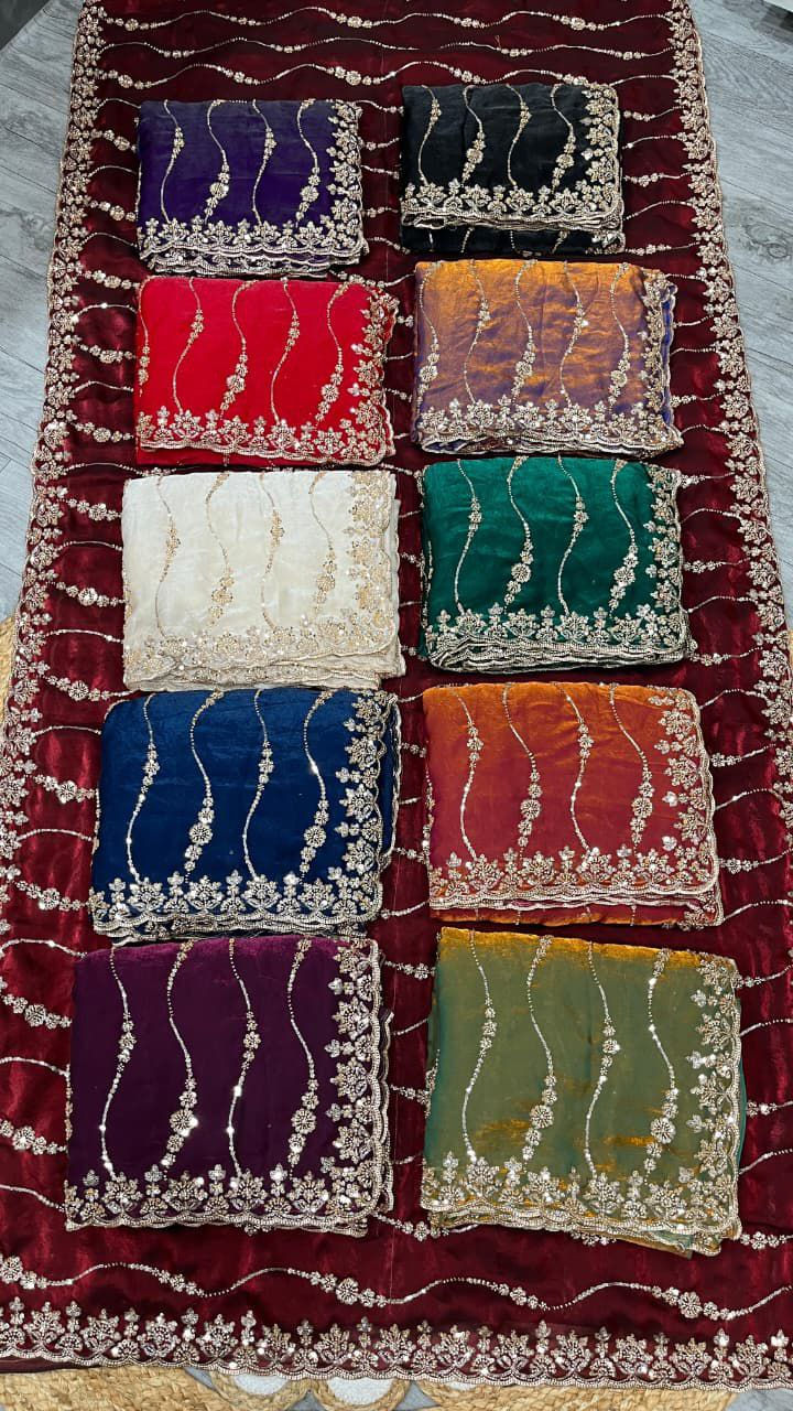 Thumbnail: Pure Space Silk Party Wear Saree with Gold Beads Sequins and Cutdana Handwork