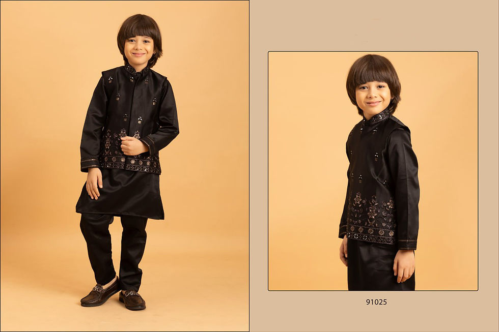 Thumbnail: Kids Kurta Koti Pant Set for Wedding Festival Traditional Party Wear Ethnic Outf