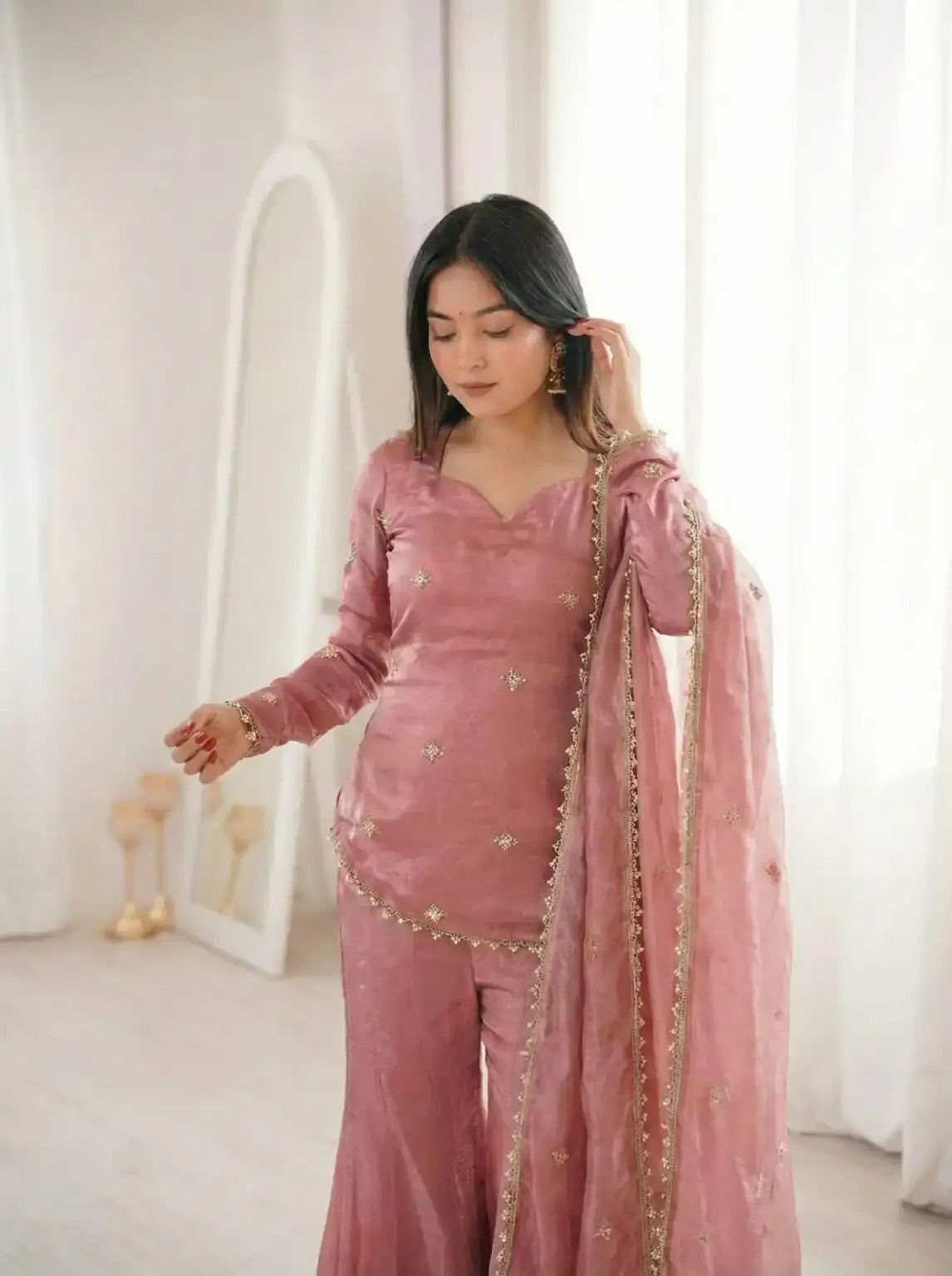 Women Designer Kurti Sharara Dupatta Set Ethnic Wear Outfit