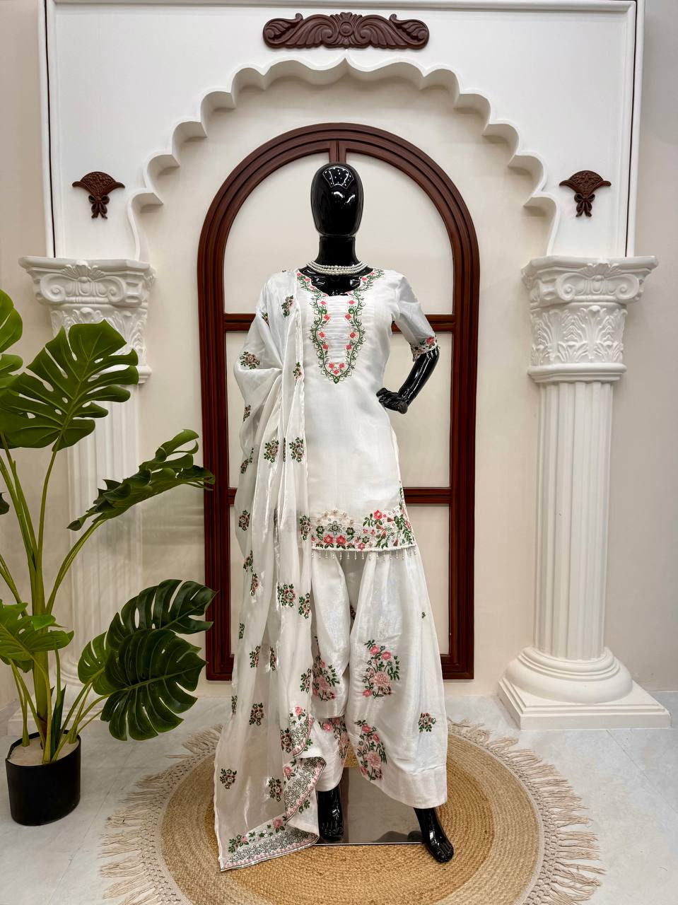 Thumbnail: Fendy Silk Farshi Palazzo Suit Set with Embroidered Dupatta Festive Wear for Wom