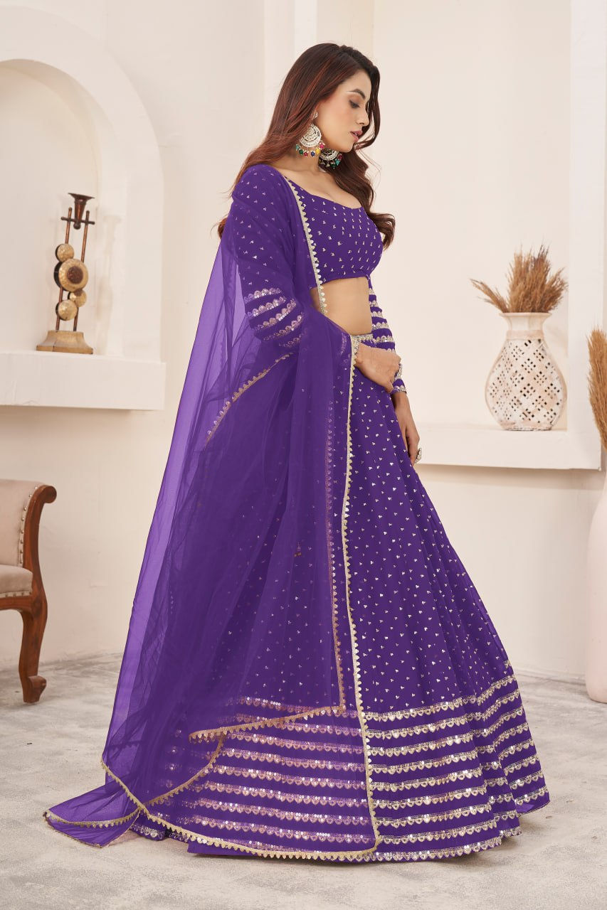 Thumbnail: Designer Georgette Lehenga Choli with Zari & Multiple Sequins Embroidery Work |