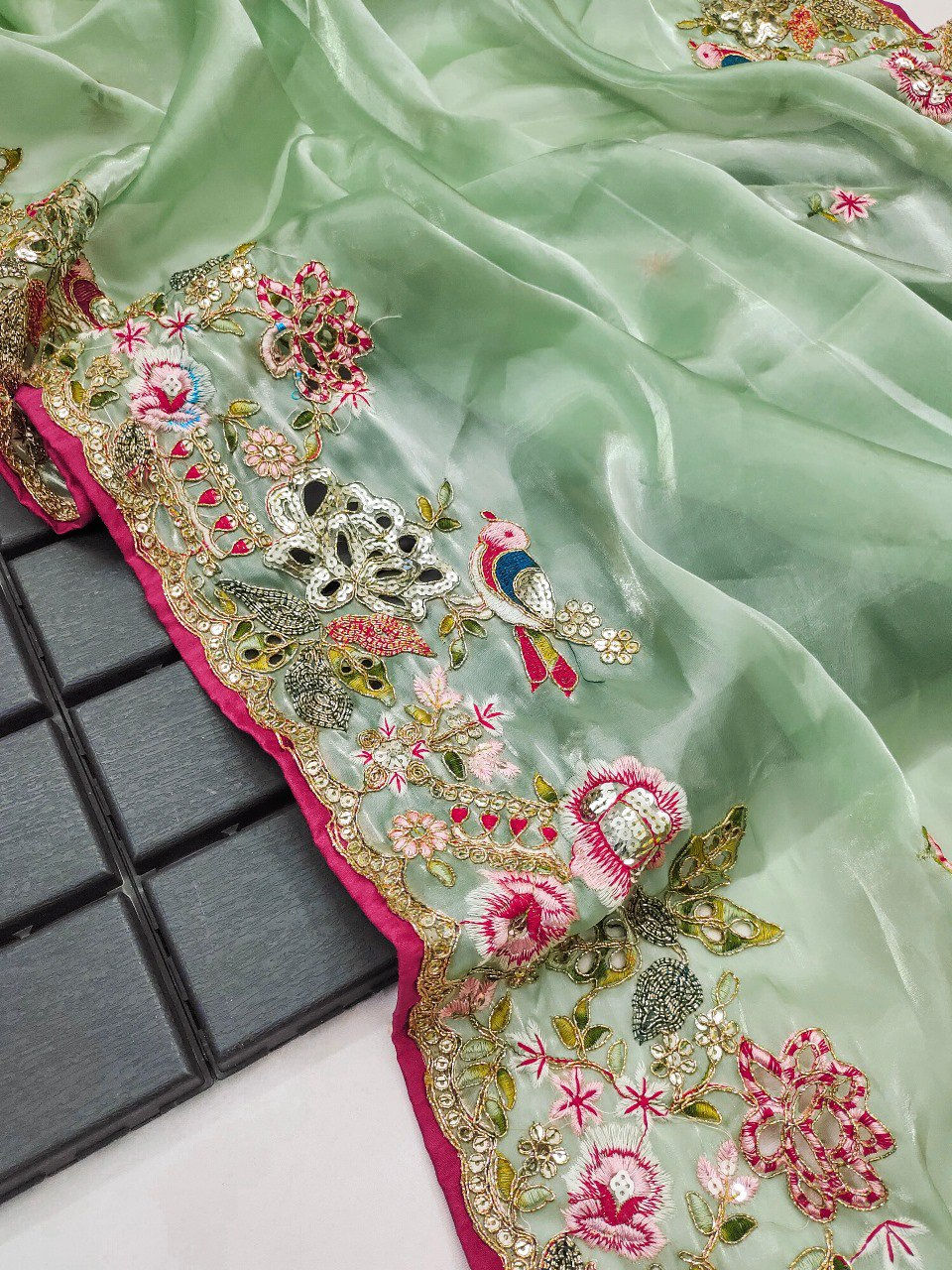 Thumbnail: Wedding special Trendy soft Jumichoo Silk saree with Beautiful Embroidery Work