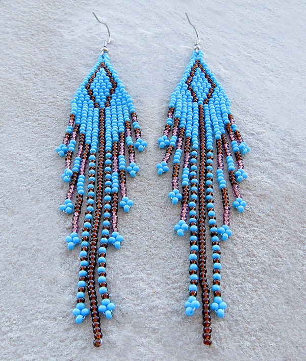 Thumbnail: Beadwork earrings, Multi Colors earrings Beaded earrings Ethnic earrings America