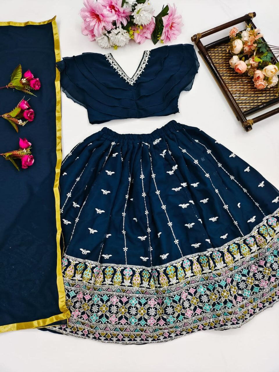 Thumbnail: Kids Lehenga, Indian Dress,Kids Wear, Pattu Pavada, Kids Dress, Pattu Langa,Moth