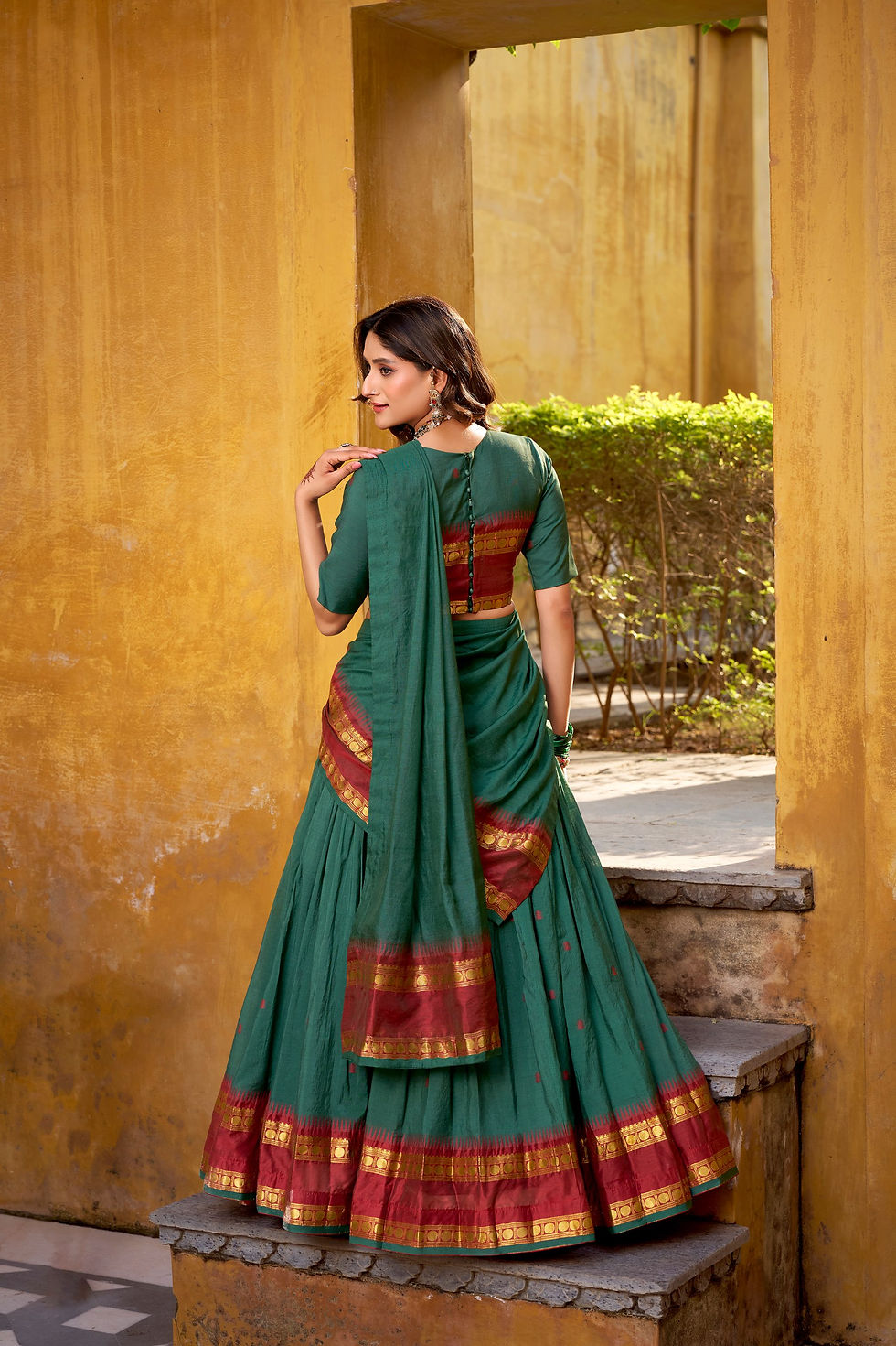 Thumbnail: Chanderi Cotton Half Saree Lehenga Choli Set with Zari Weaving Festive Wear