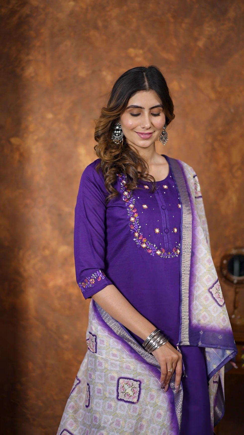 Thumbnail: Viscose Hand Embroidery Kurti Set – Indian 3PC Outfit for Women with Dupatta & P