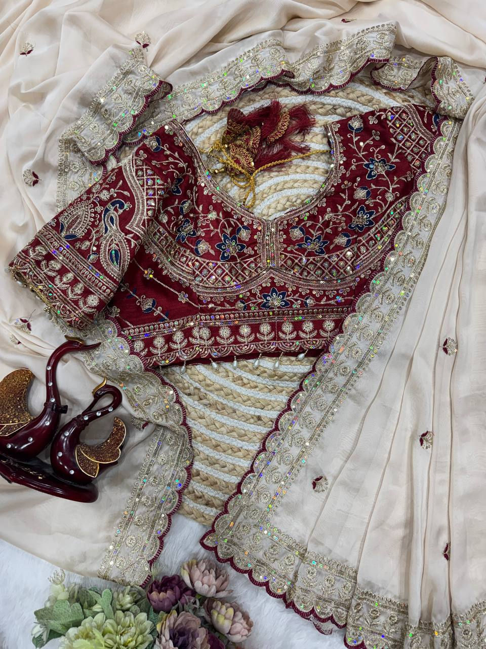 Thumbnail: Traditional Festive Saree with Rich Embroidered Detailing for Women