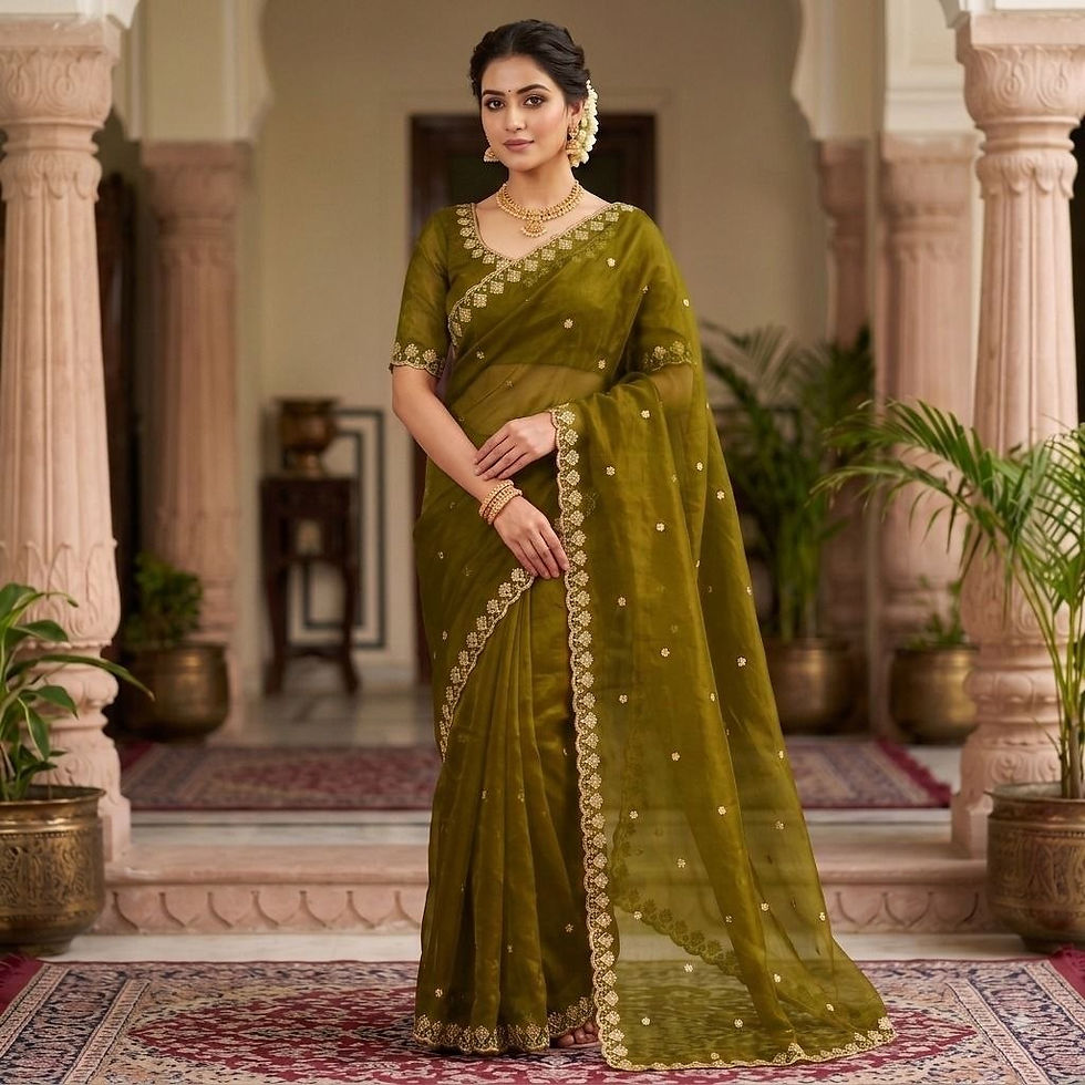 Thumbnail: Designer Scalloped Cutwork Border Saree with Embroidered Blouse