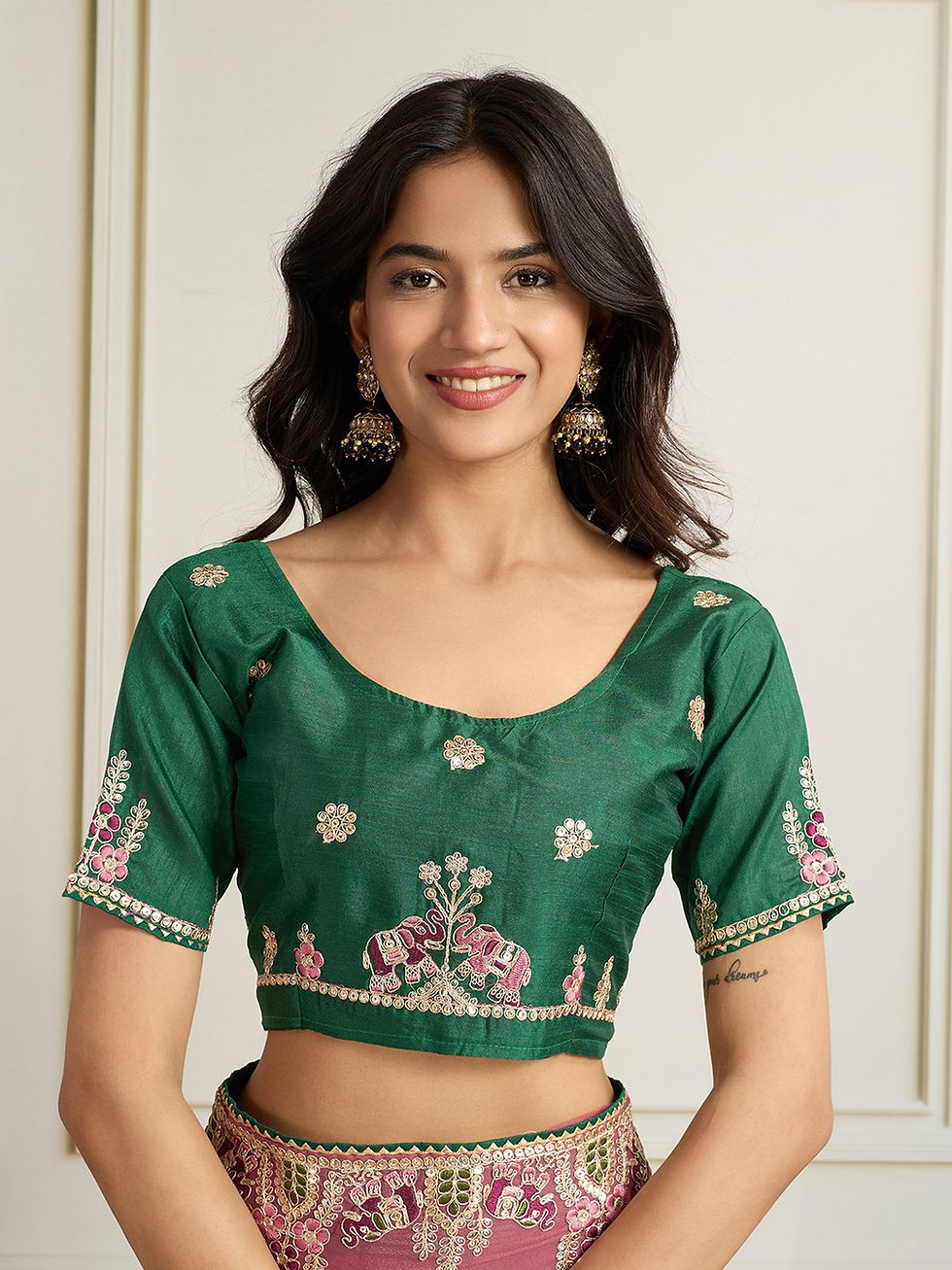 Thumbnail: Beautiful Wedding Saree with All-Over Embroidery C-Pallu and Designer Embroidere