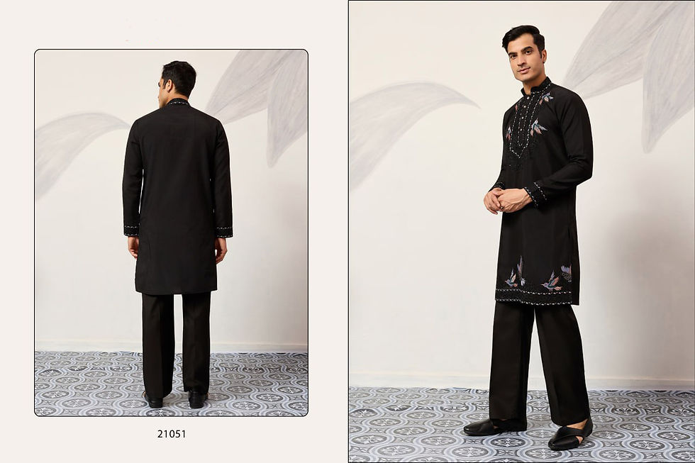 Thumbnail: Mens Viscose Silk Kurta Dupatta Pant Set Thread Sequence Ethnic Wear