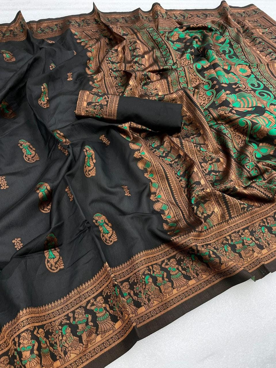 Thumbnail: Black color Pure soft Silk saree for women south silk saree Party wear Indian We