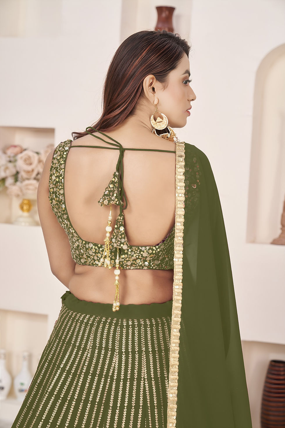 Thumbnail: Georgette Embroidered Lehenga Choli Set with Dupatta | Zari & Multiple Sequins W