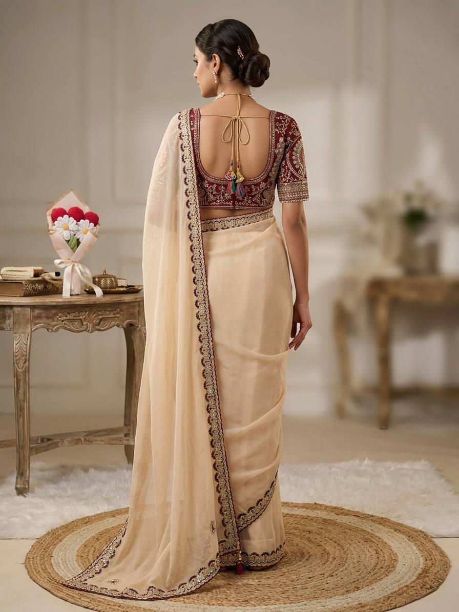 Thumbnail: Women Two Tone Rangoli Silk Saree with Heavy Embroidery Work
